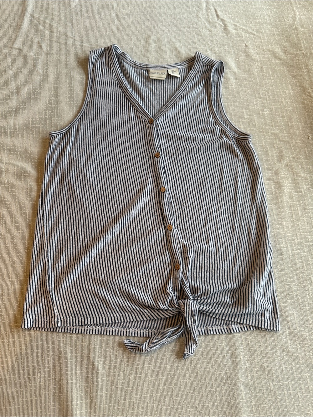 100% linen Rachel Zoe Navy and White Striped Button-Front Tie Tank